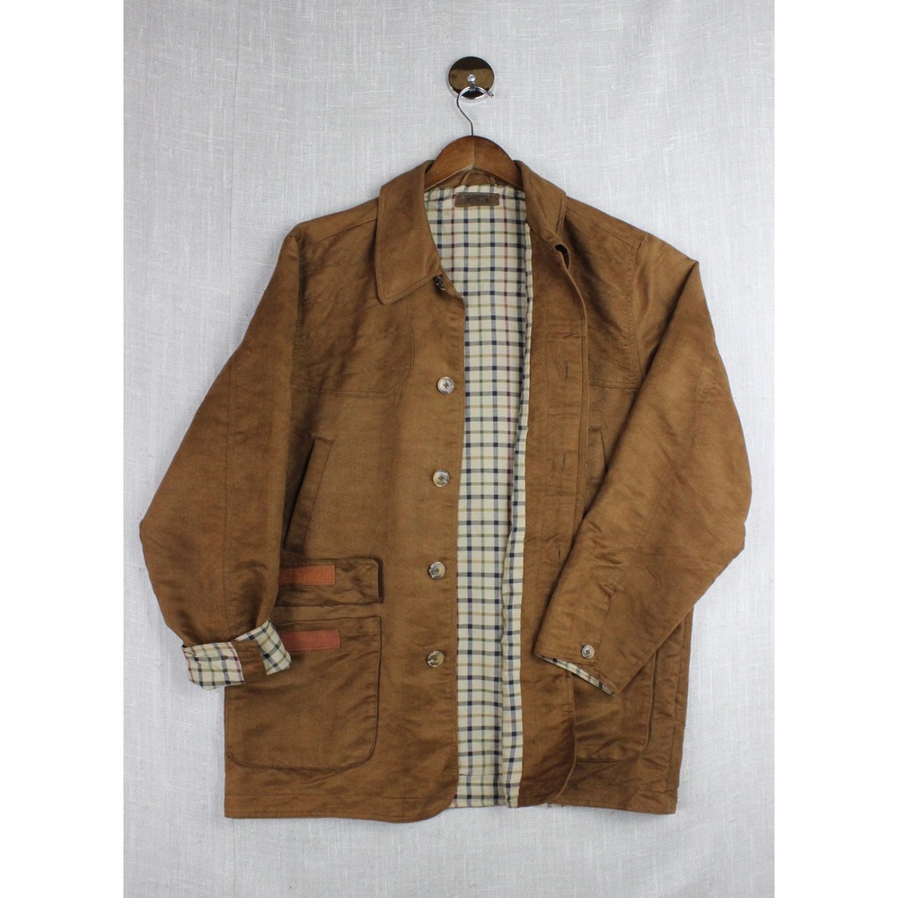 Brown Faux Suede Plaid Lined Chore Barn Jacket Cowboy Boho Western Mens XL